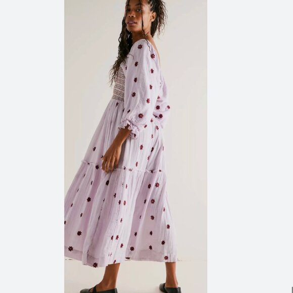 Free People Dahlia Embroidered Maxi Dress in Frost Lavender - Picture 3 of 4